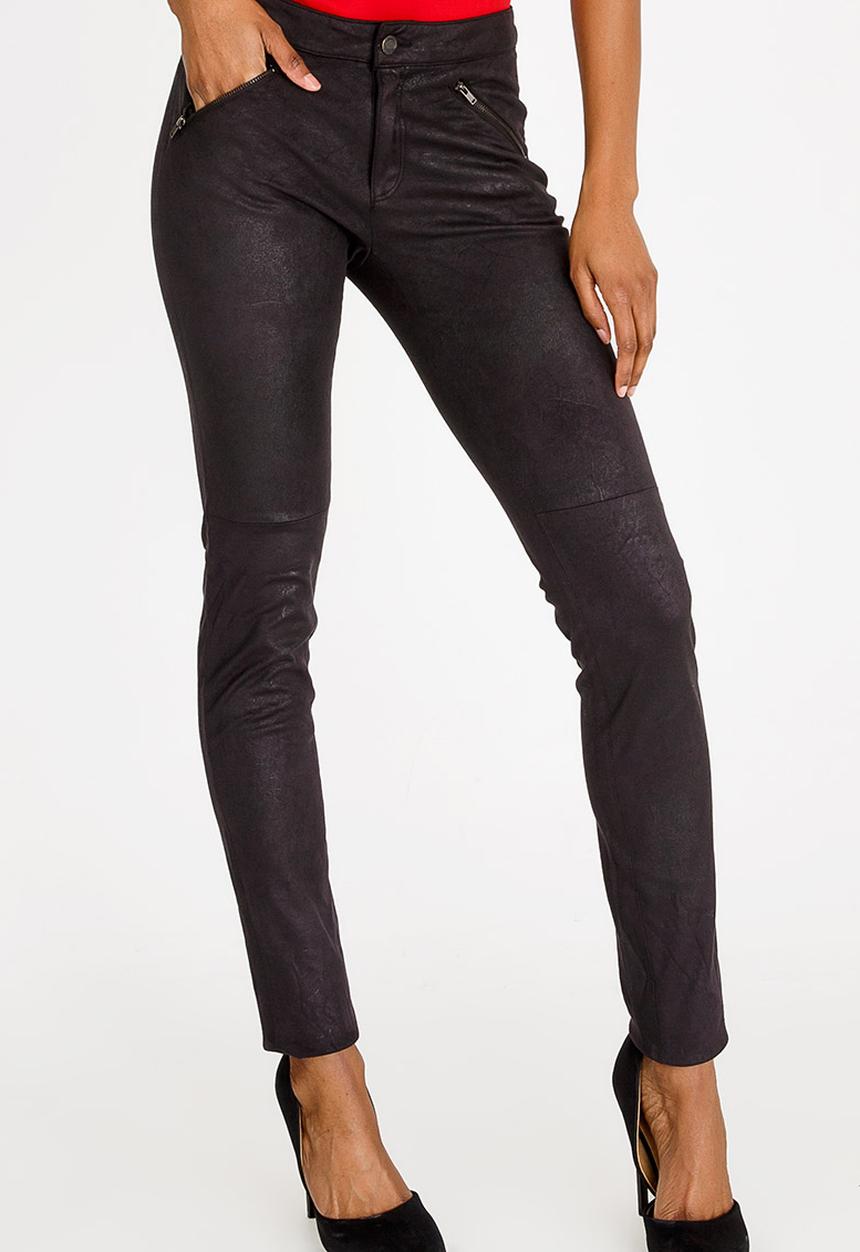 c(inch) - Suede Like Zip Detail Pants Black