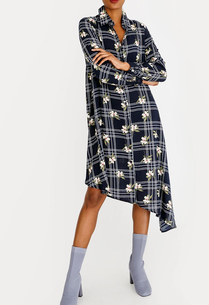 STYLE REPUBLIC - Asymmetrical Shirt Dress Navy