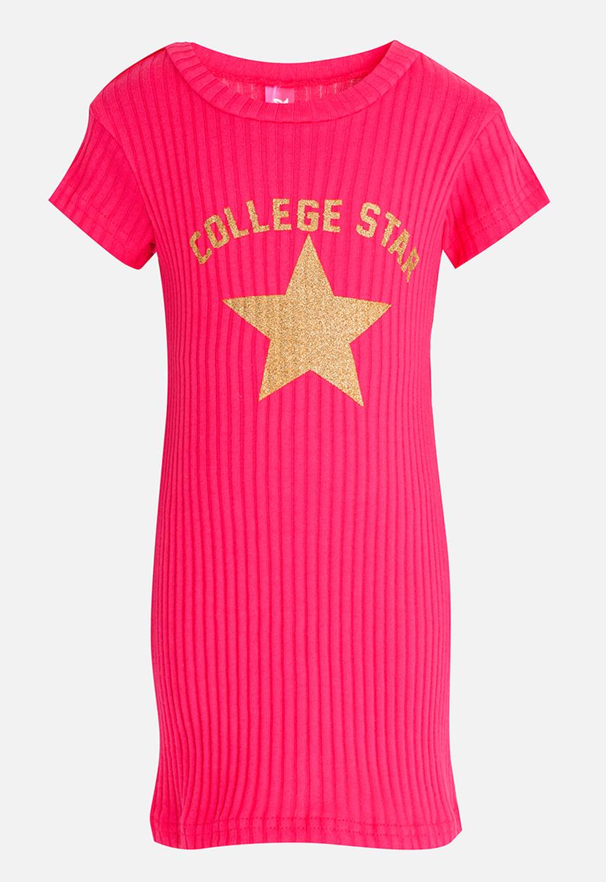 Pop Candy - Short sleeve ribbed printed dress - pink 