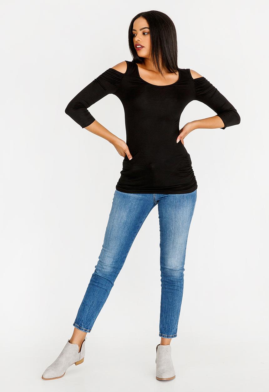edit - 3/4 Sleeve Cold Shoulder Top Black