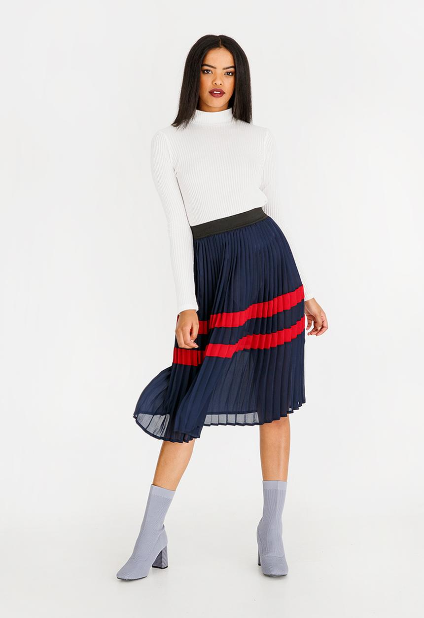 STYLE REPUBLIC - Pleated Midi Skirt Navy
