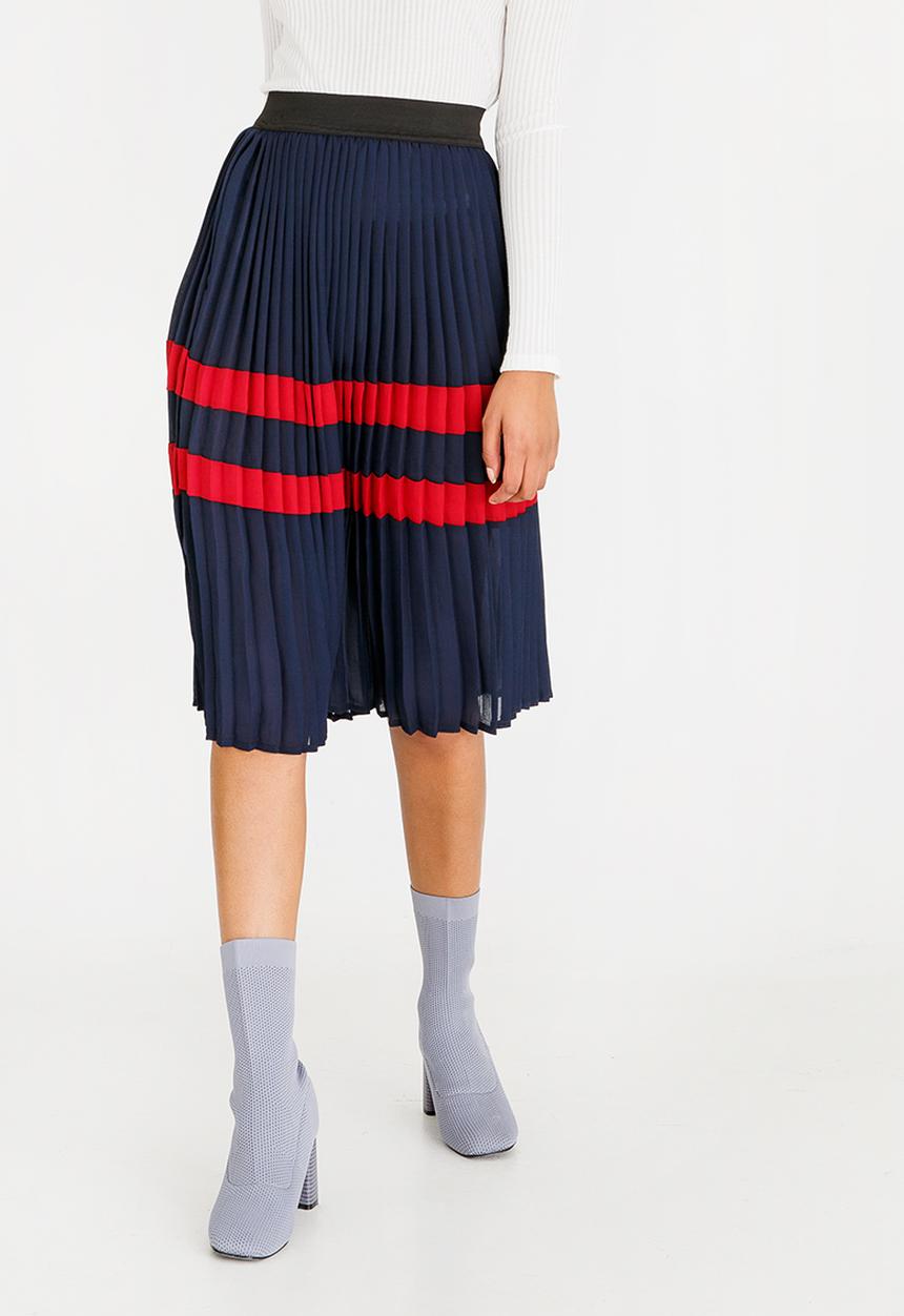 STYLE REPUBLIC - Pleated Midi Skirt Navy