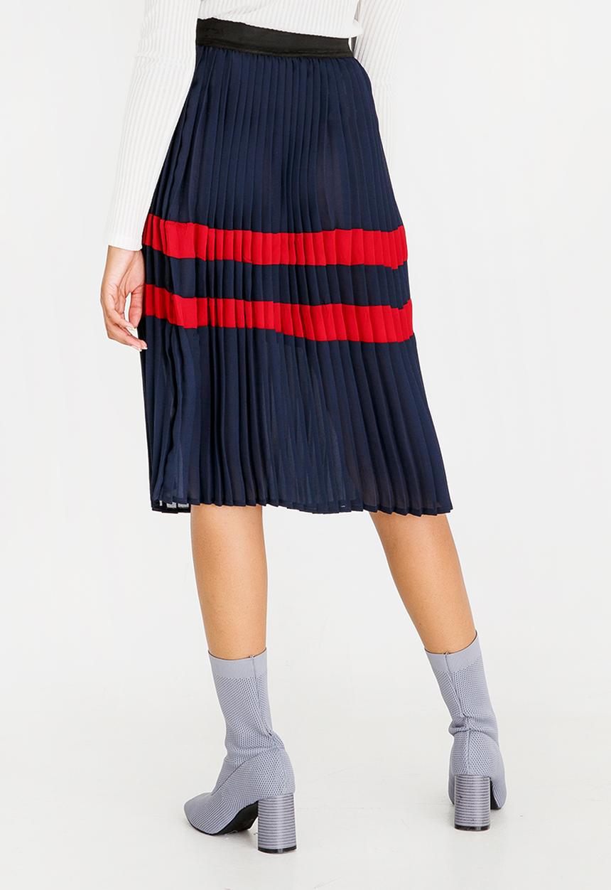STYLE REPUBLIC - Pleated Midi Skirt Navy