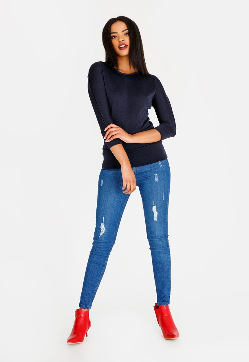 c(inch) - Lurex 3/4 Sleeve Top Navy