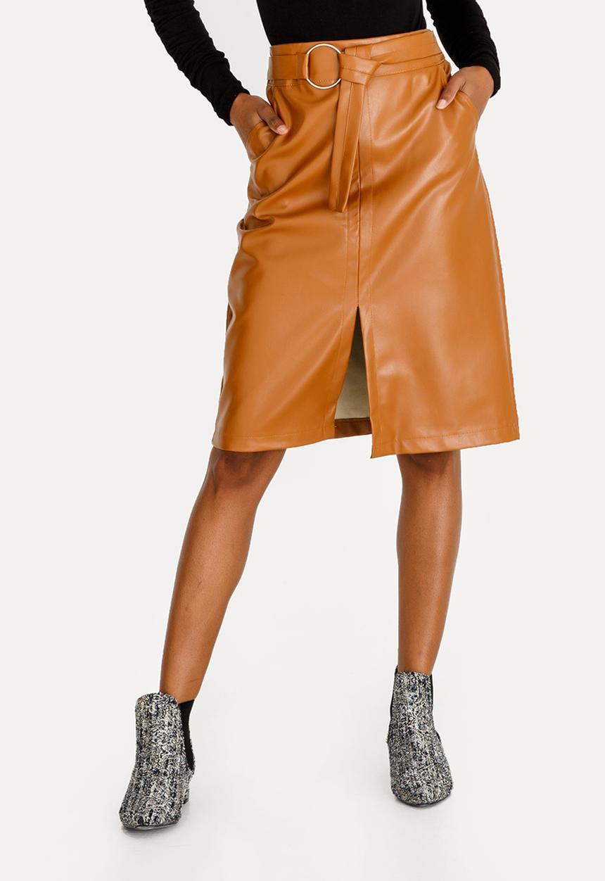 STYLE REPUBLIC - Belted Faux Leather Skirt Tan