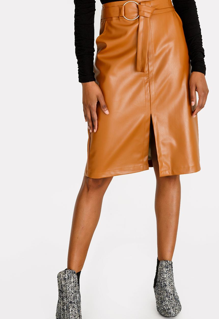 STYLE REPUBLIC - Belted Faux Leather Skirt Tan