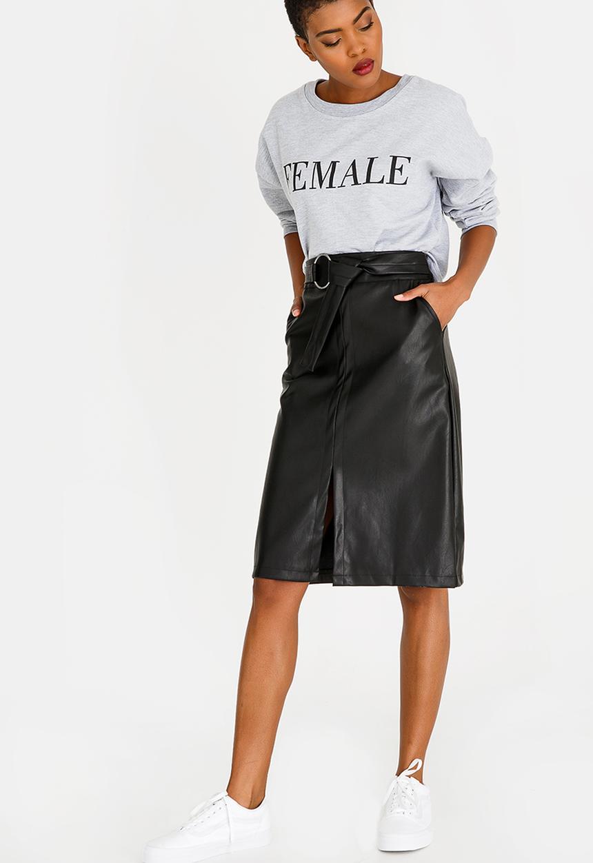 STYLE REPUBLIC - Belted Faux Leather Skirt Black