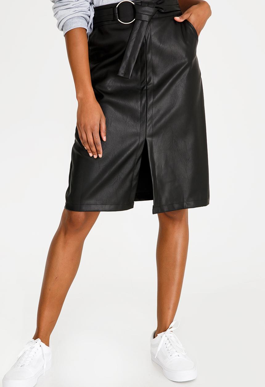 STYLE REPUBLIC - Belted Faux Leather Skirt Black