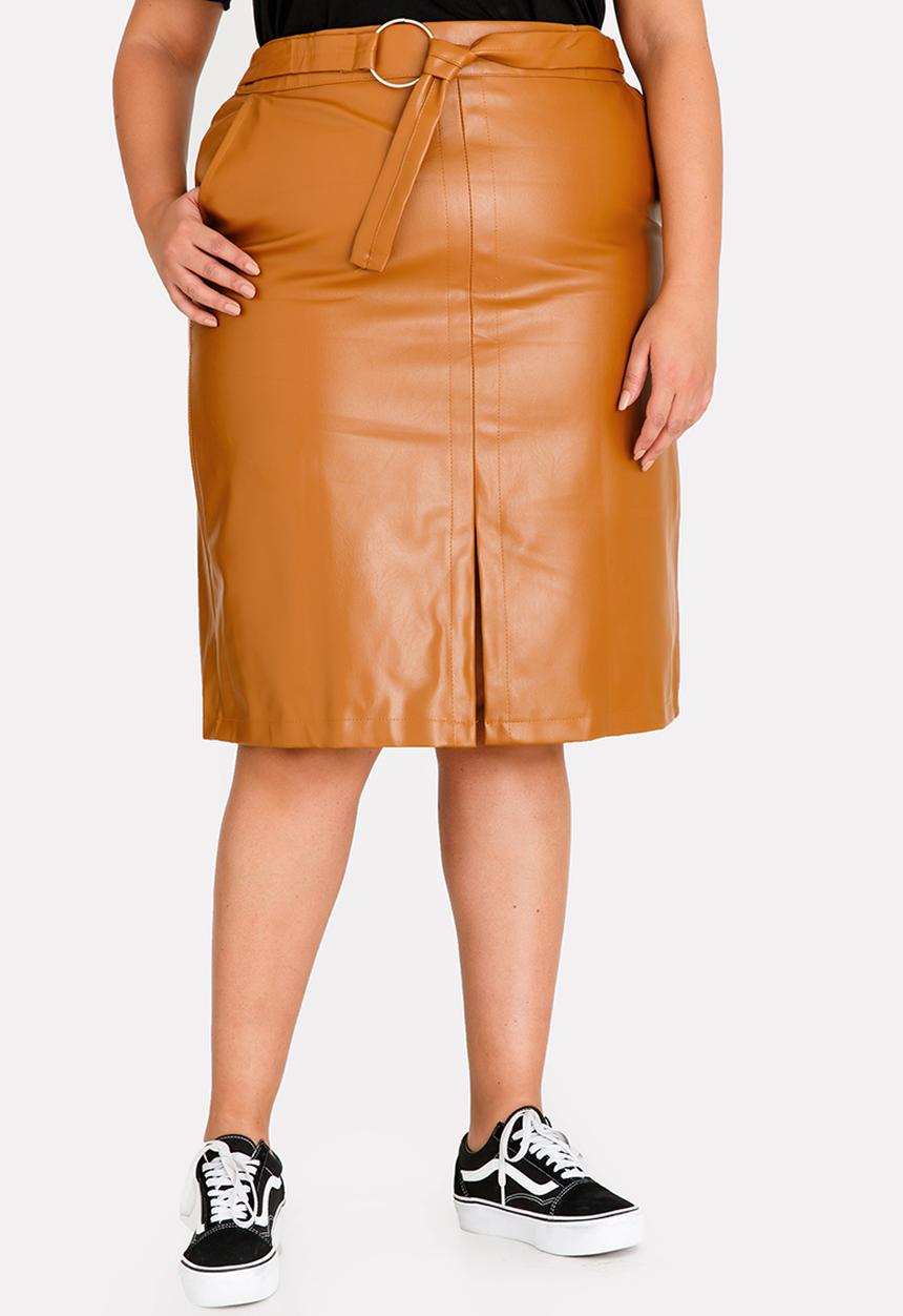 STYLE REPUBLIC PLUS - Skirt with self tie detailing & front slit - tan