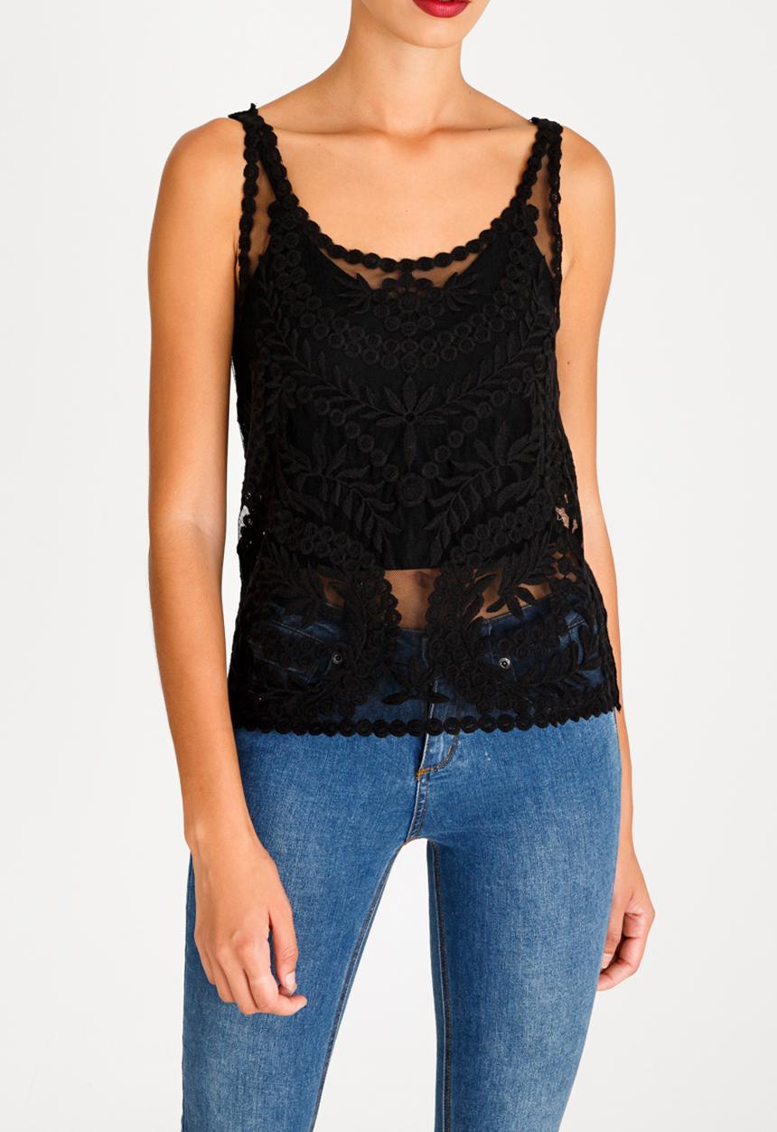 STYLE REPUBLIC - Crochet Detail Top Black