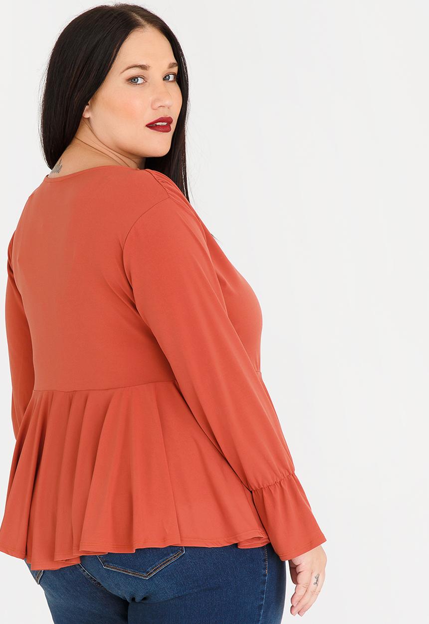 edit Plus - Peplum Mock Wrap Top Rust