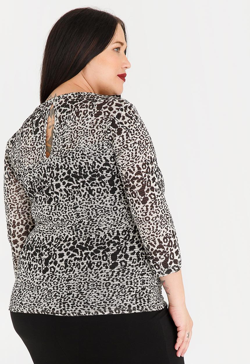 edit Plus - Animal Print Top Black and White