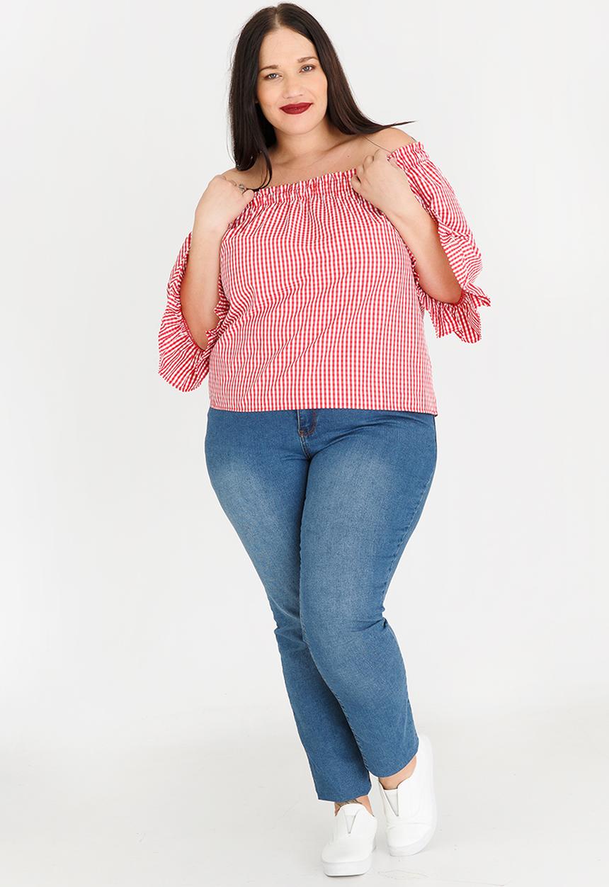 edit Plus - Bardot Frill Sleeve Blouse - red