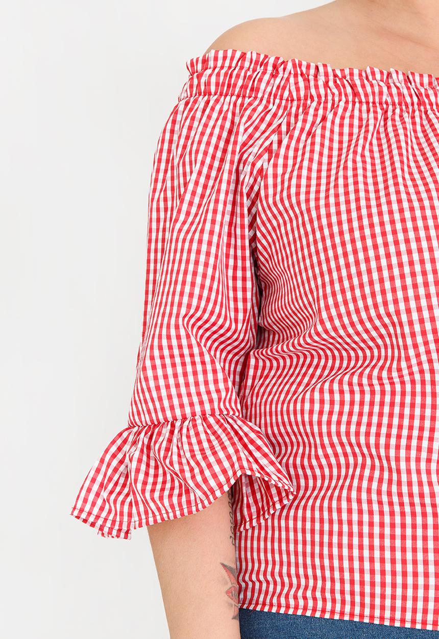 edit Plus - Bardot Frill Sleeve Blouse - red