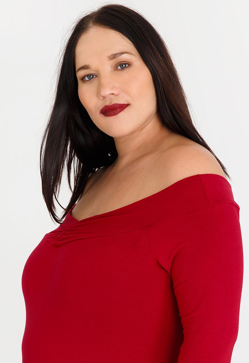 edit Plus - Cross Over Bardot Tee Red