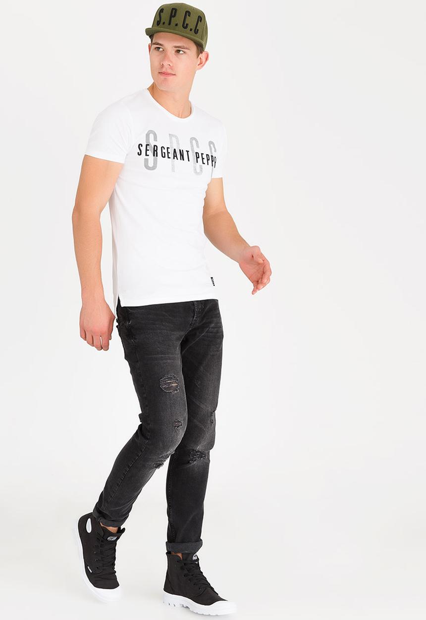 S.P.C.C - Raw Edge Crew Neck Tee With Print & Applique White