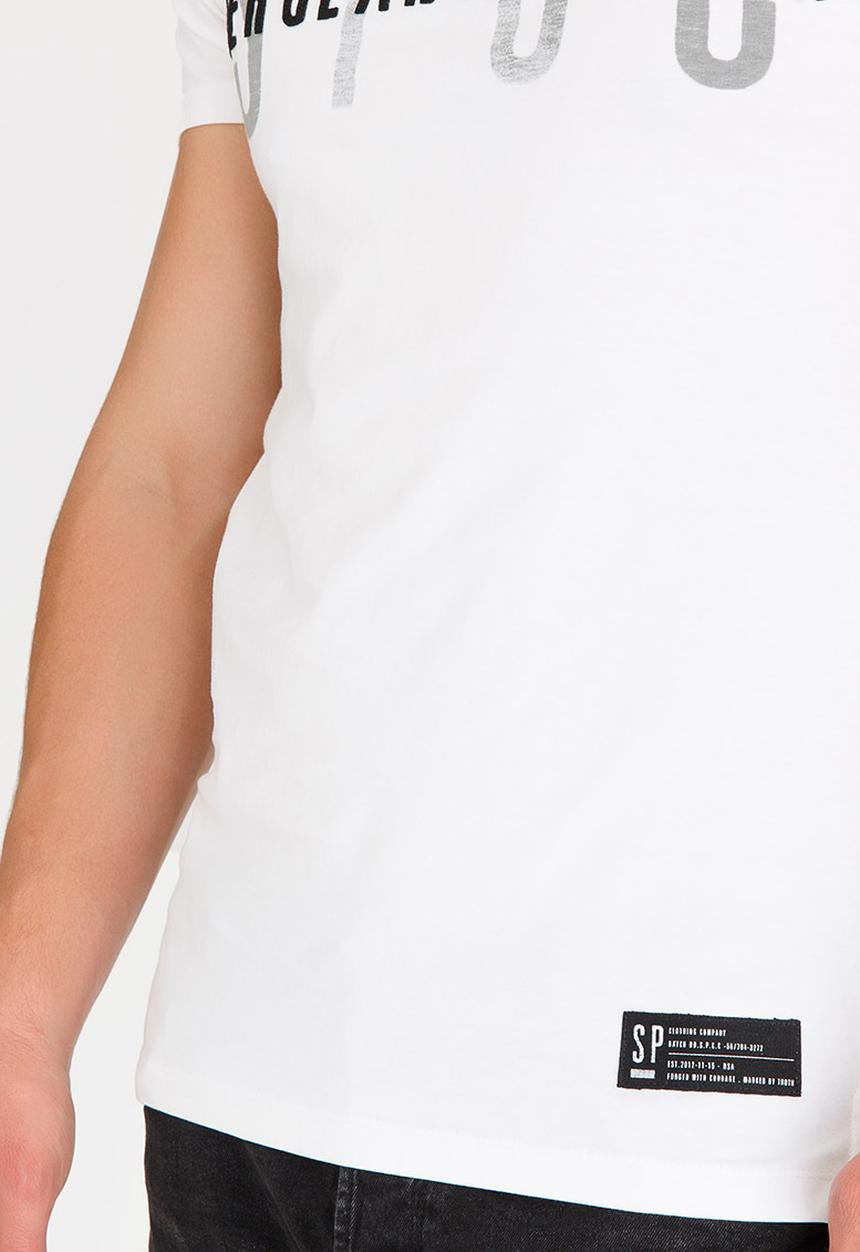 S.P.C.C - Raw Edge Crew Neck Tee With Print & Applique White