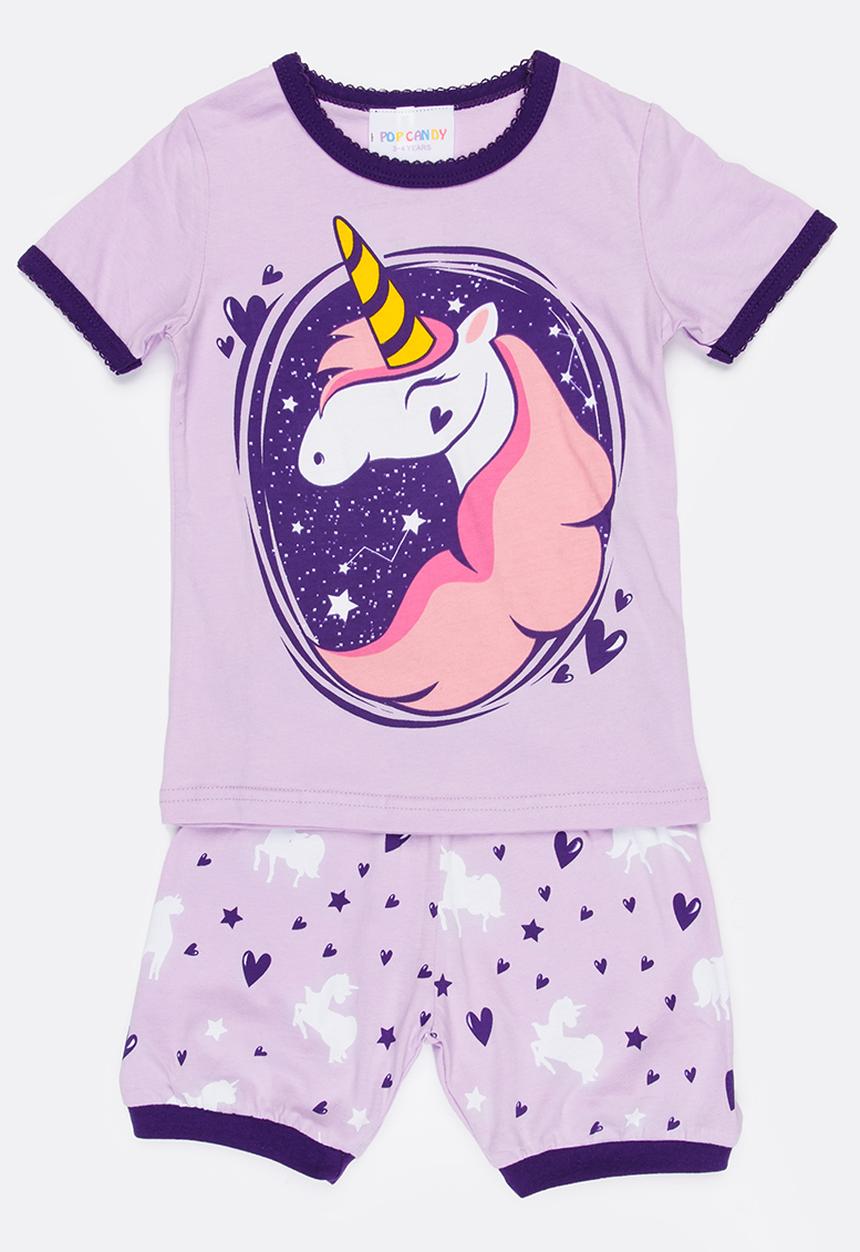 Pop Candy - Short Sleeve Printed Pj Set - Mid Purple