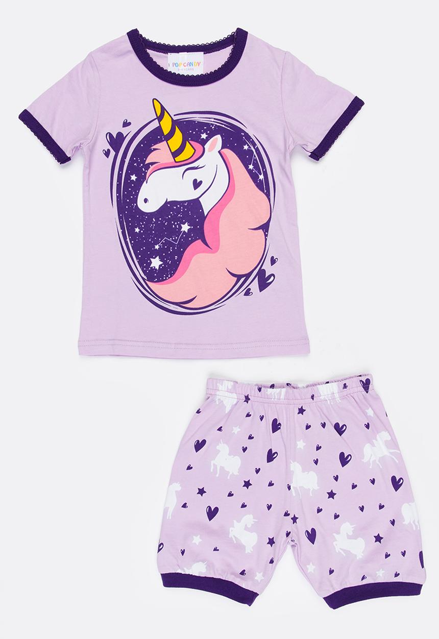 Pop Candy - Short Sleeve Printed Pj Set - Mid Purple