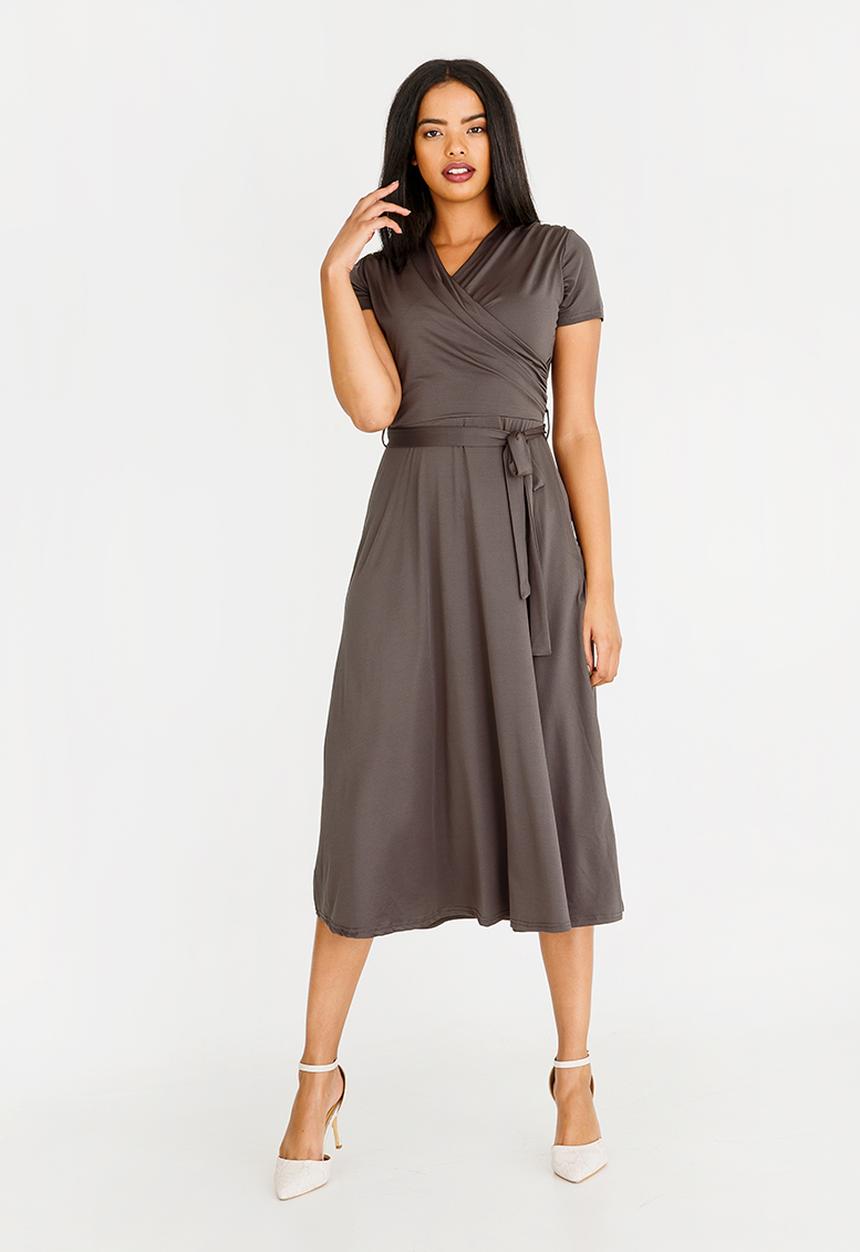 edit - Short Sleeve Fit and Flare Dress Charcoal