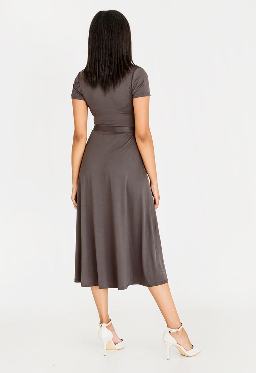 edit - Short Sleeve Fit and Flare Dress Charcoal
