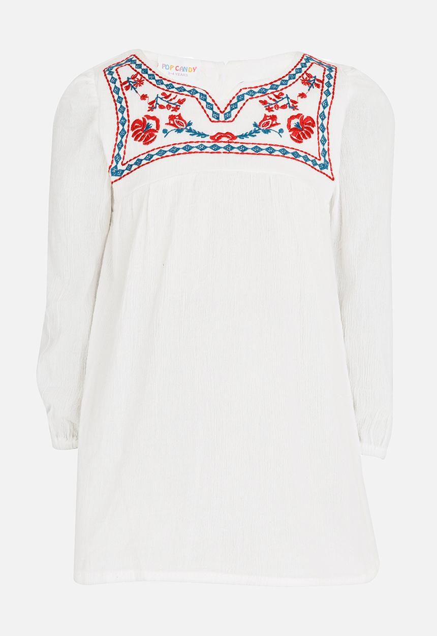Pop Candy - Dress with Embroidery Detail White