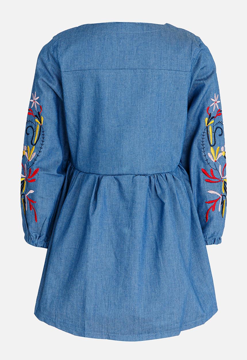 Pop Candy - Denim Dress with Embroidered Flowers Blue