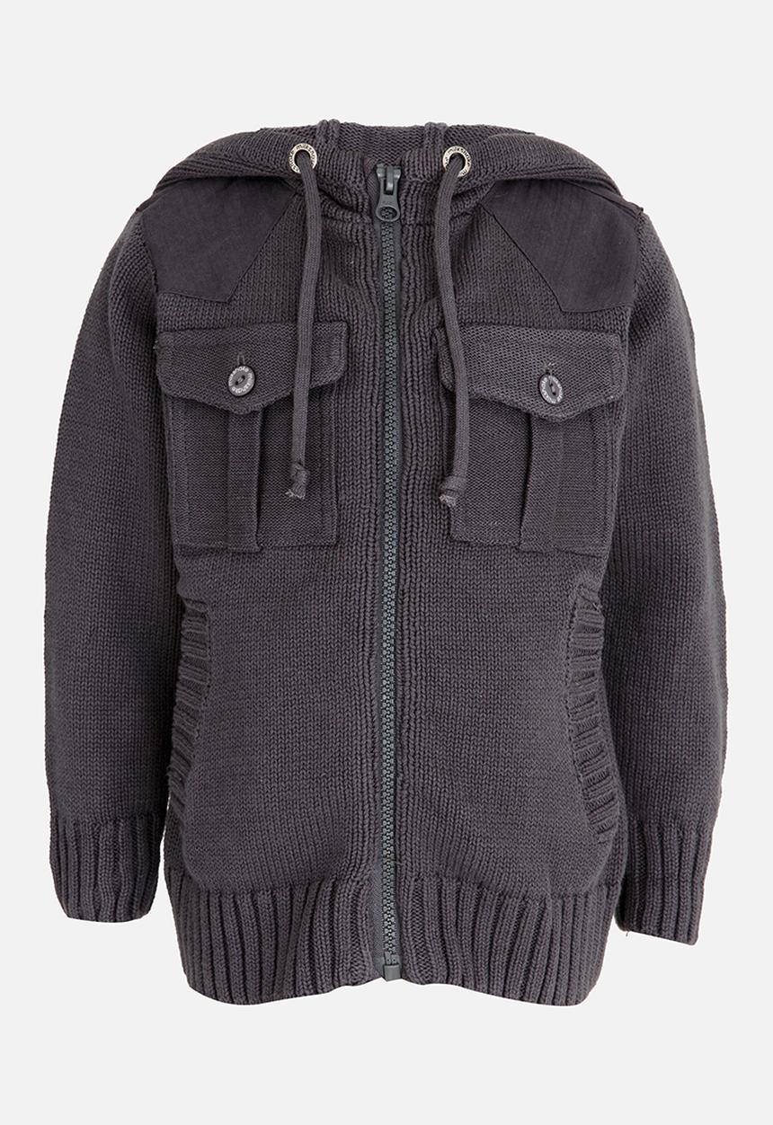 Pop Candy - Hooded Knit Jacket Charcoal