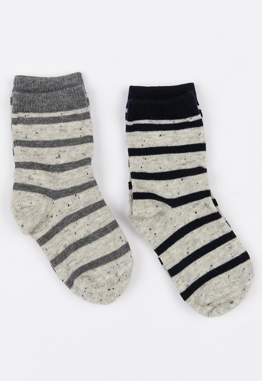 MINOTI - 2 Pack Marl Fleck Stripe Socks Multi-colour