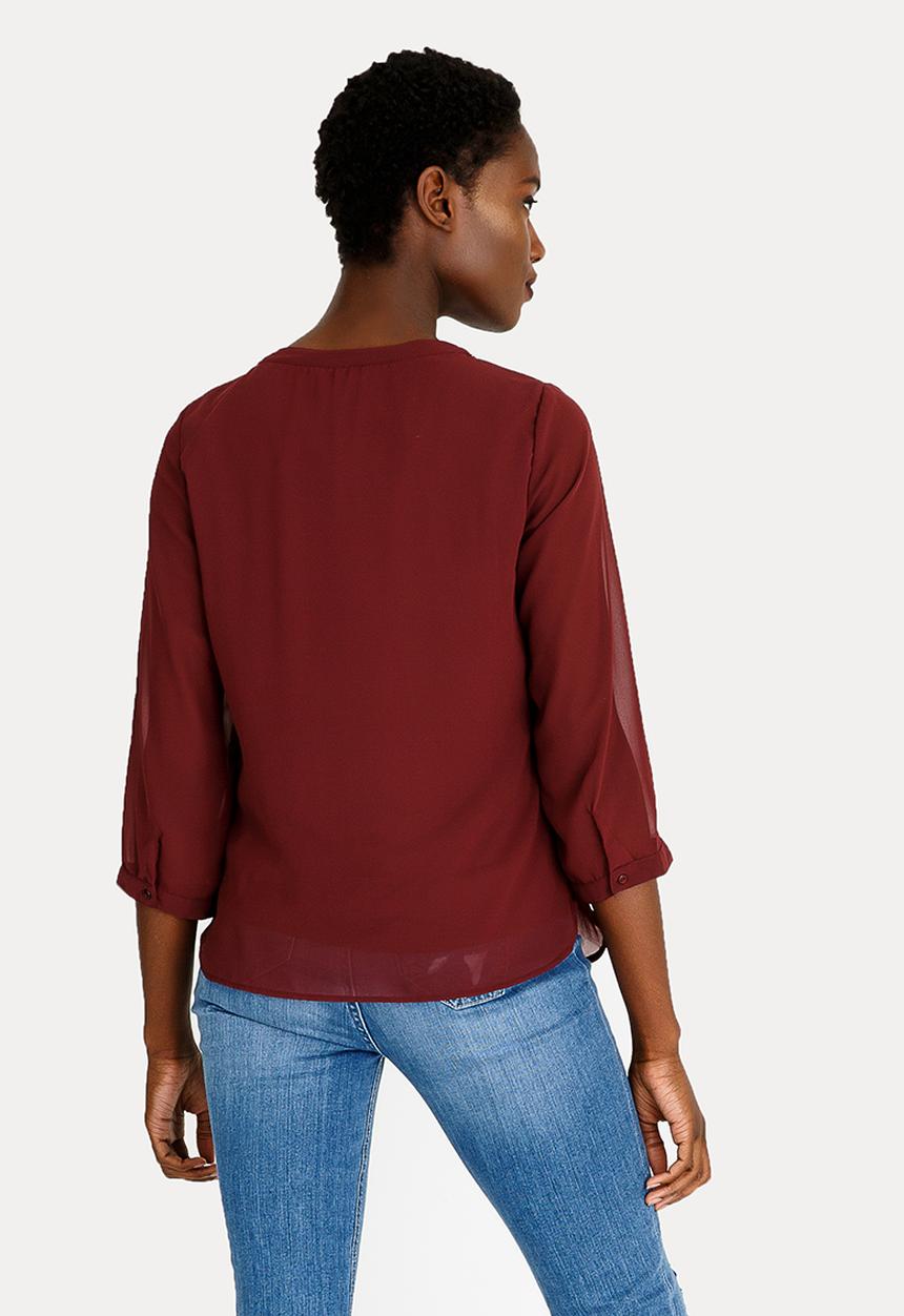 ONLY - Nete 3/4 Sleeve Top Burgundy