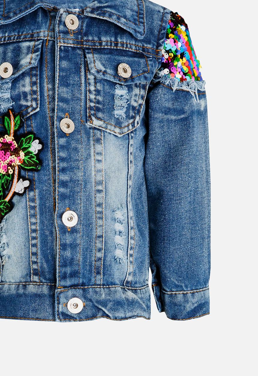 Pop Candy - Embellished Sequin Denim Jacket Navy