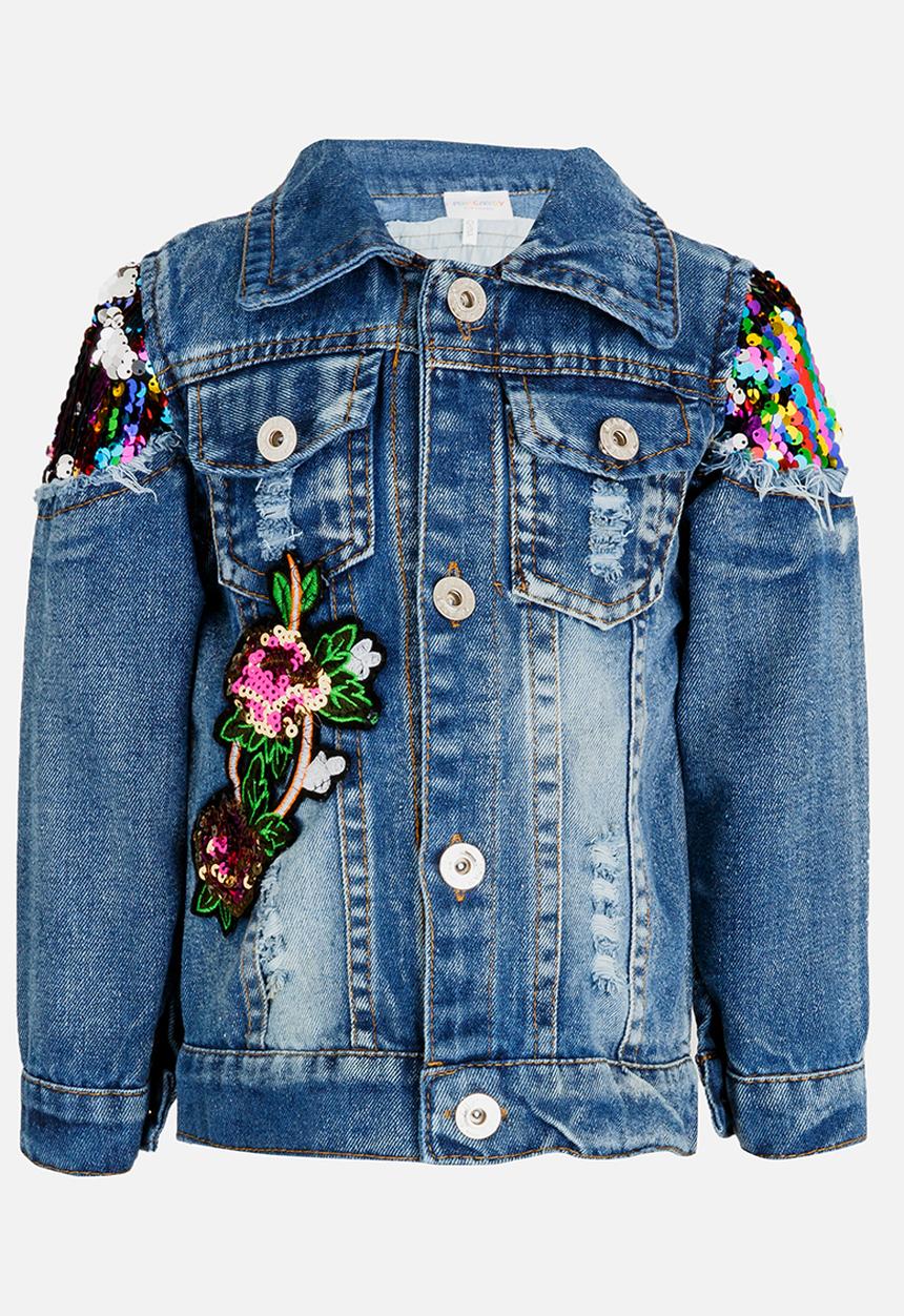 Pop Candy - Embellished Sequin Denim Jacket Navy