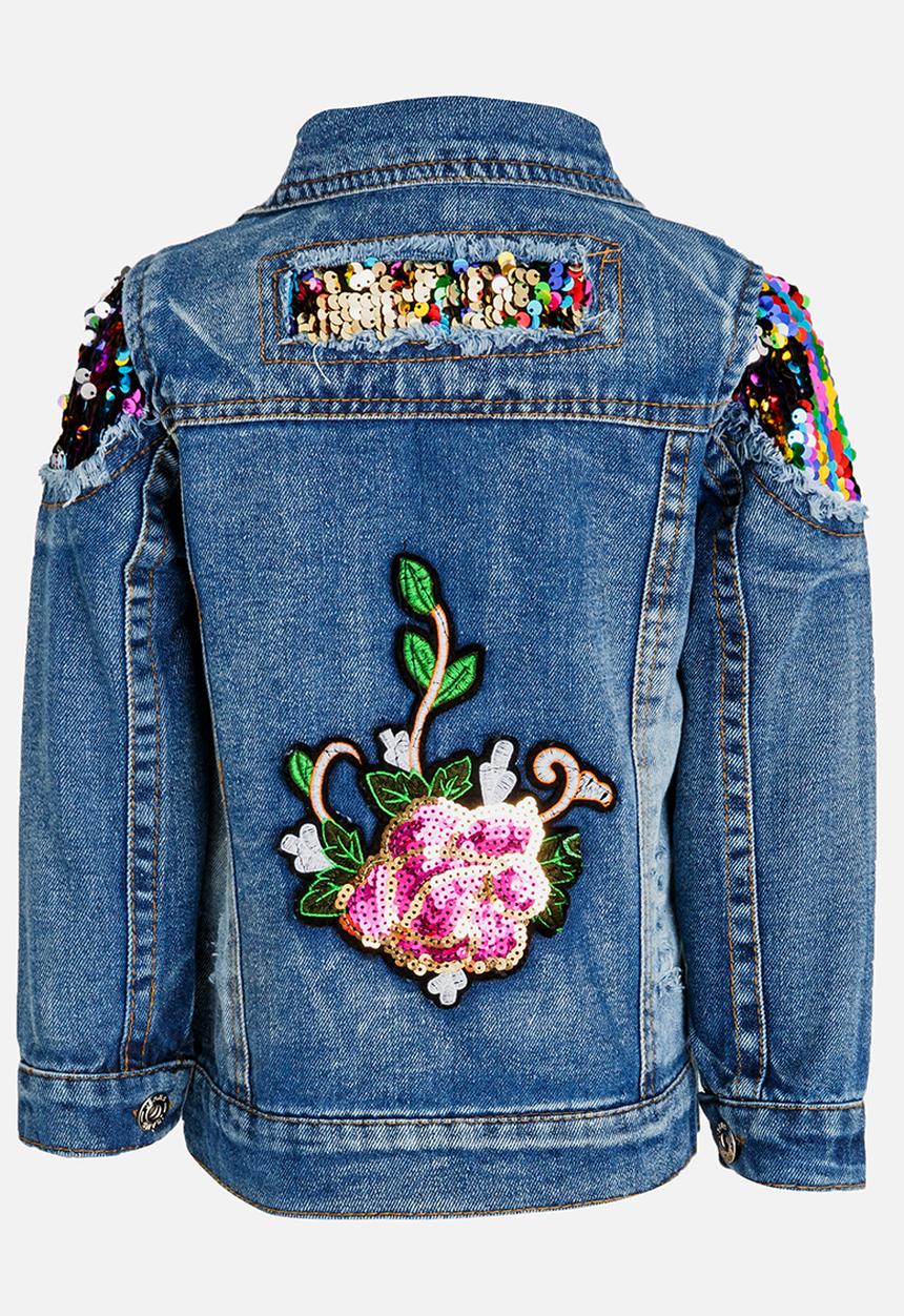 Pop Candy - Embellished Sequin Denim Jacket Navy