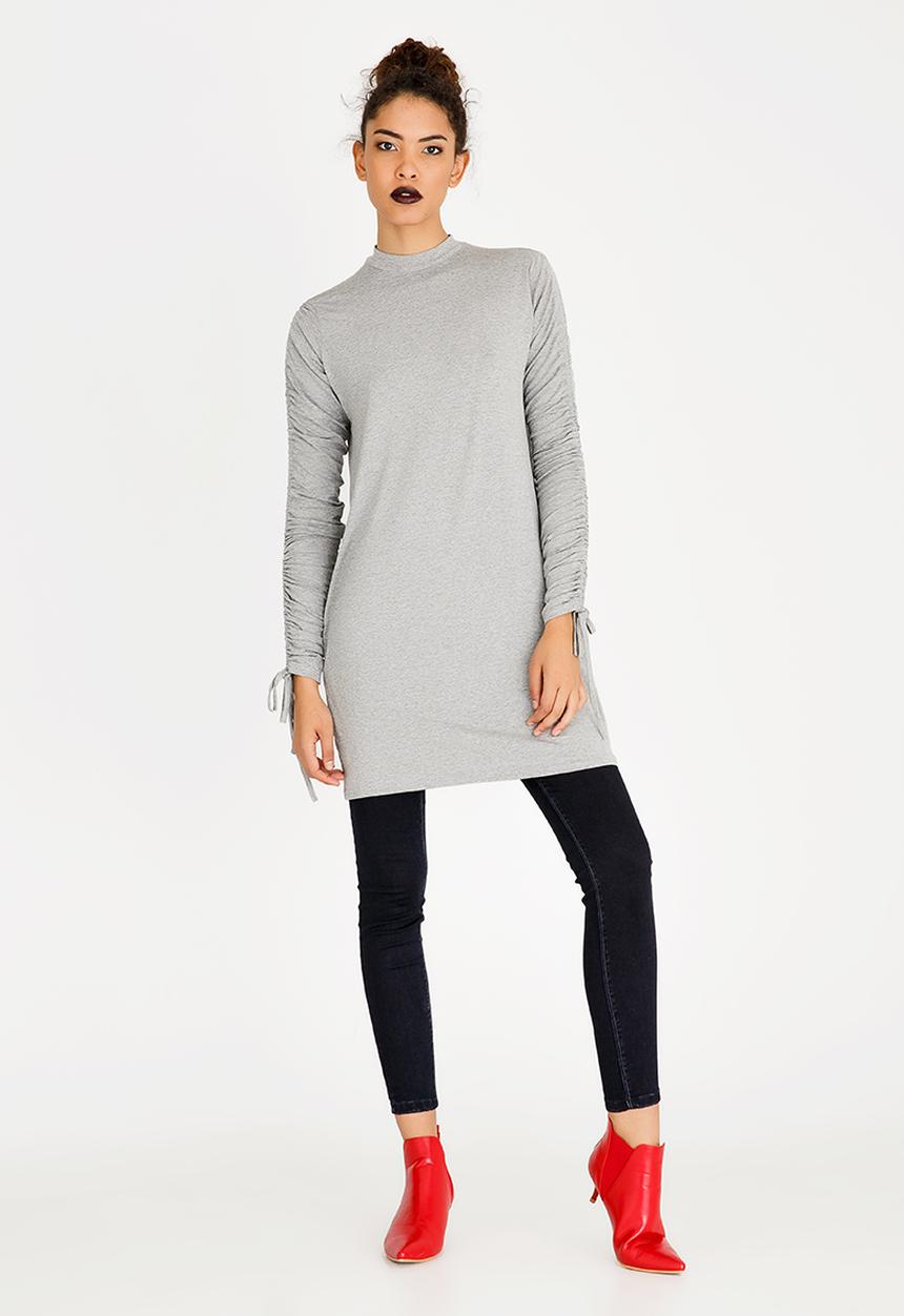 c(inch) - Ruched Sleeve Tunic Grey