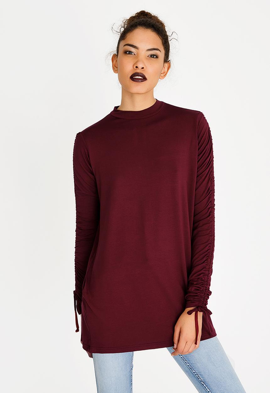 c(inch) - Ruched Sleeve Tunic Burgundy