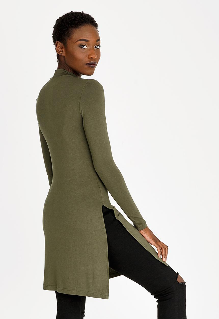 c(inch) - Longer Length Turtleneck Top Khaki Green