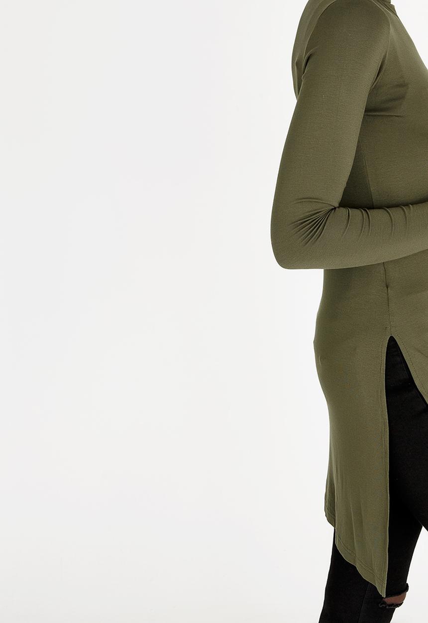 c(inch) - Longer Length Turtleneck Top Khaki Green