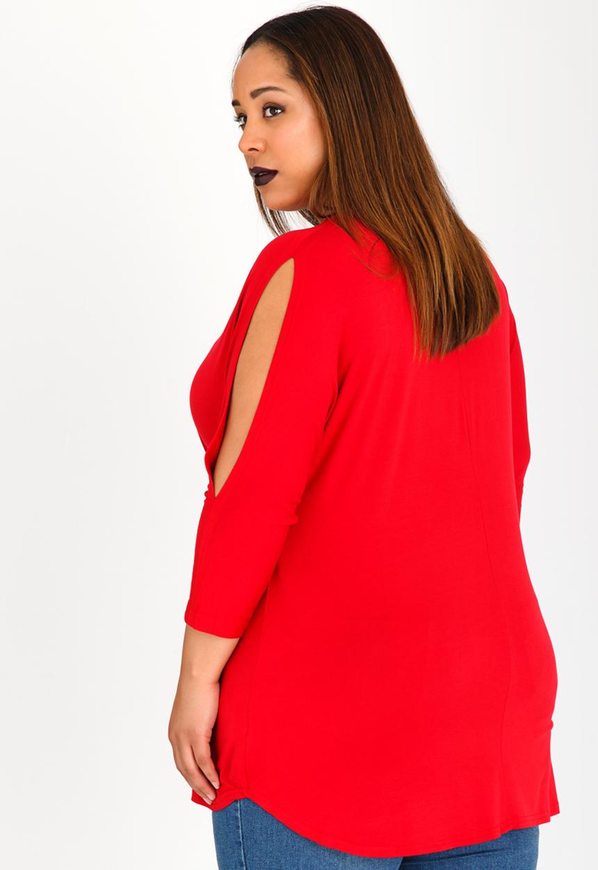 STYLE REPUBLIC PLUS - Eyelet Detail Tunic Dark Red