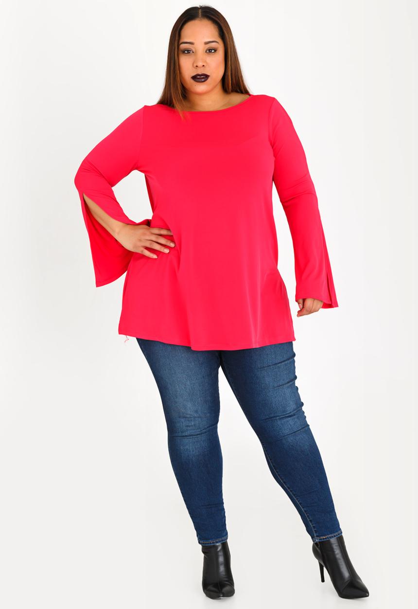 STYLE REPUBLIC PLUS - Knit Tunic with Slit Sleeve Cerise Pink