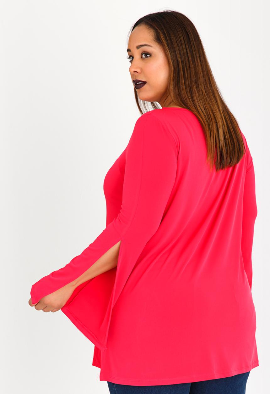 STYLE REPUBLIC PLUS - Knit Tunic with Slit Sleeve Cerise Pink