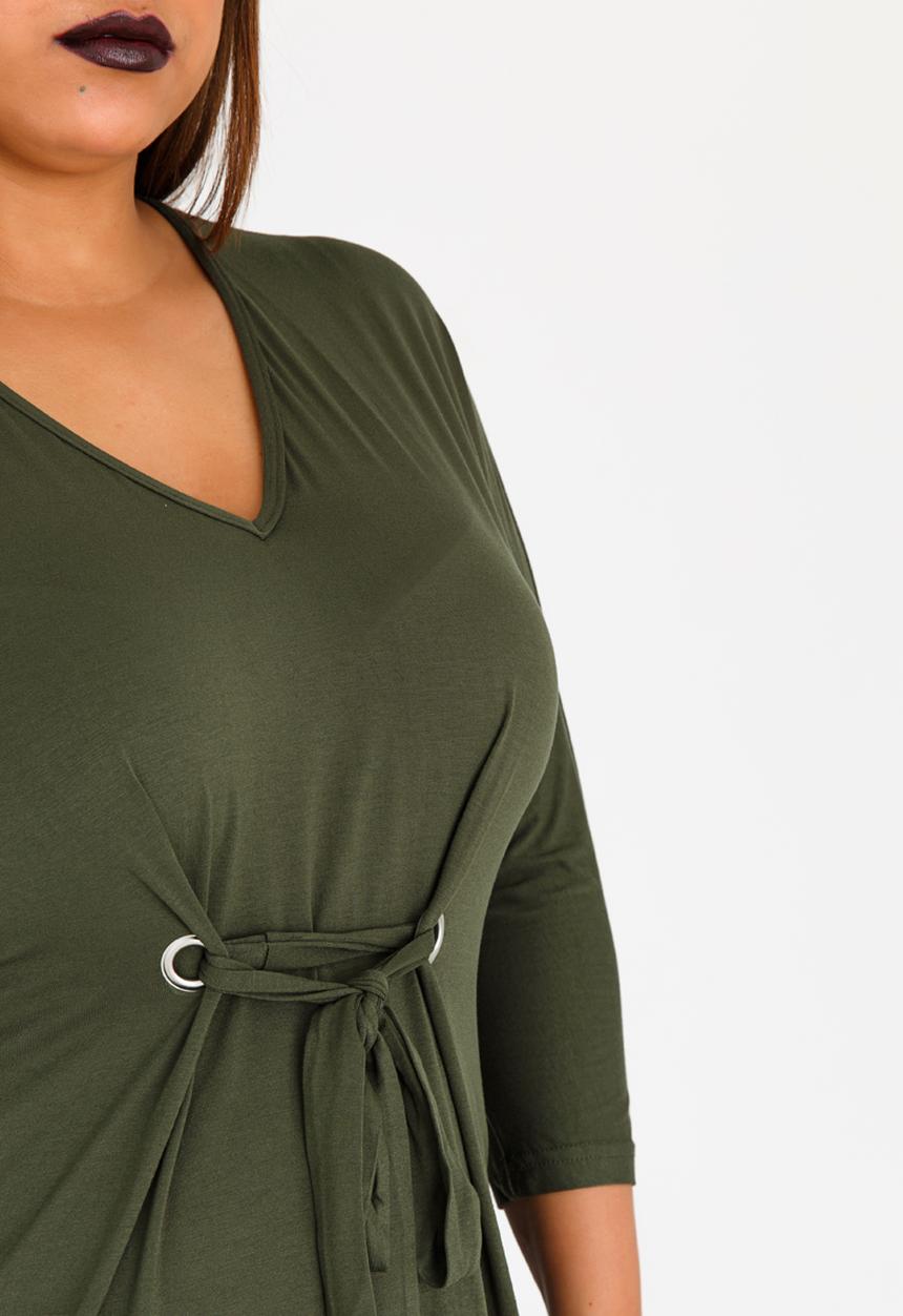 STYLE REPUBLIC PLUS - Eyelet Detail Tunic Khaki Green