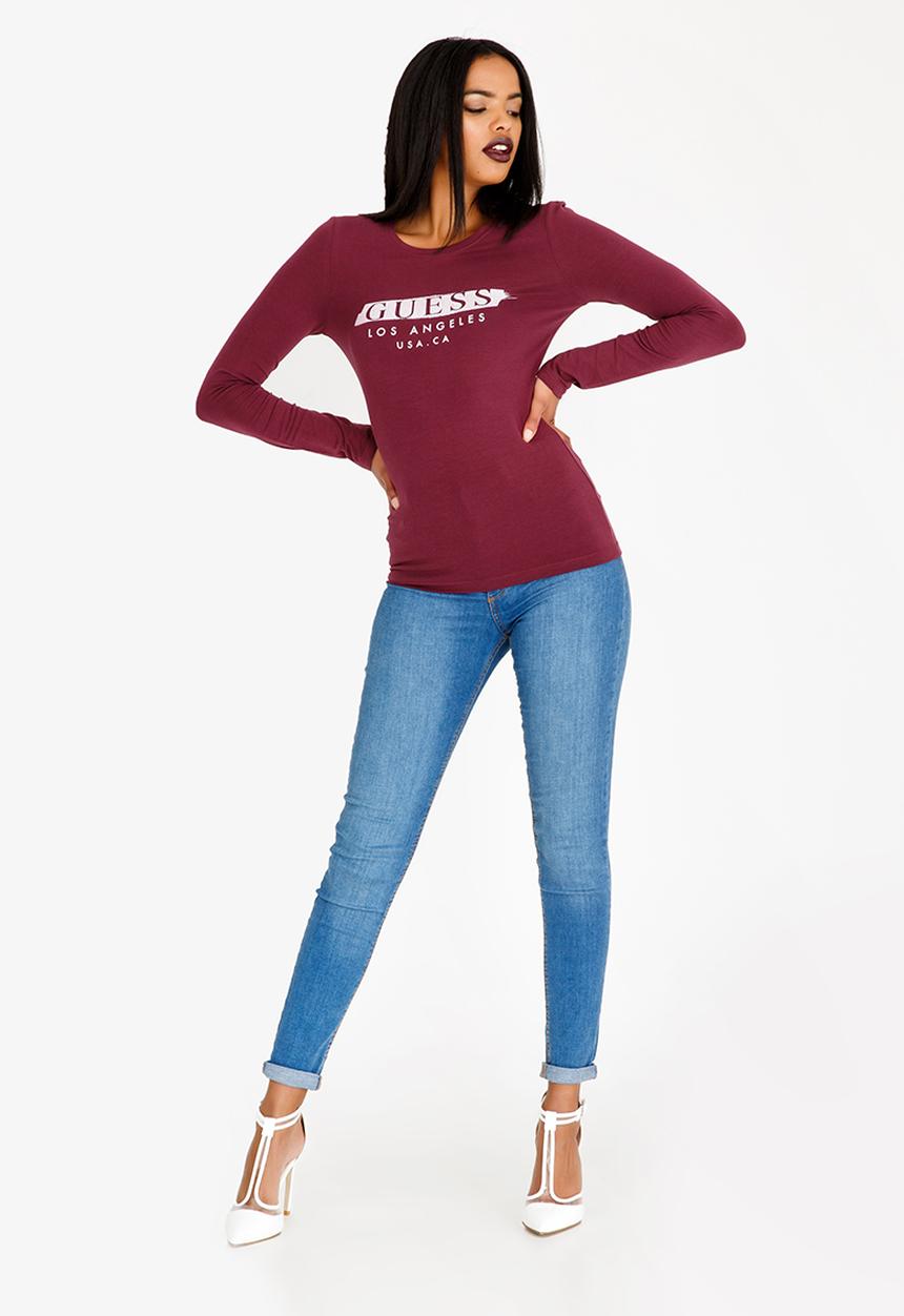 GUESS - Guess Long Sleeve Glitter Tee Mid Purple