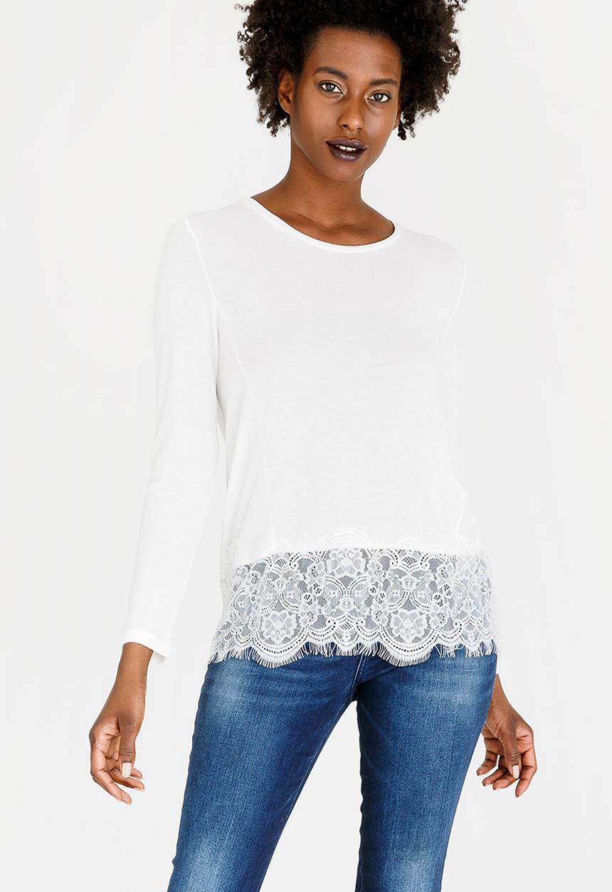 ONLY - Lilo Long Sleeve Mix Top White