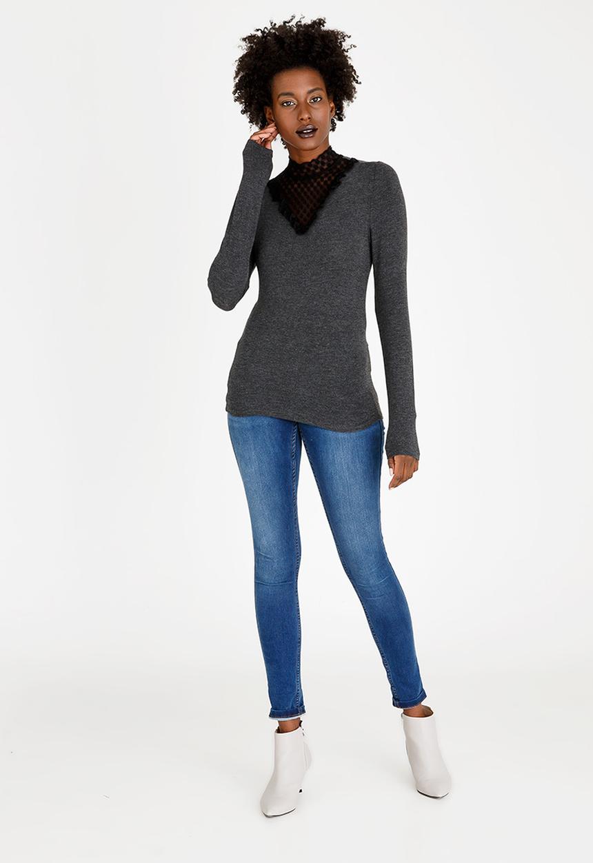 ONLY - Dotti Mix Top Dark Grey