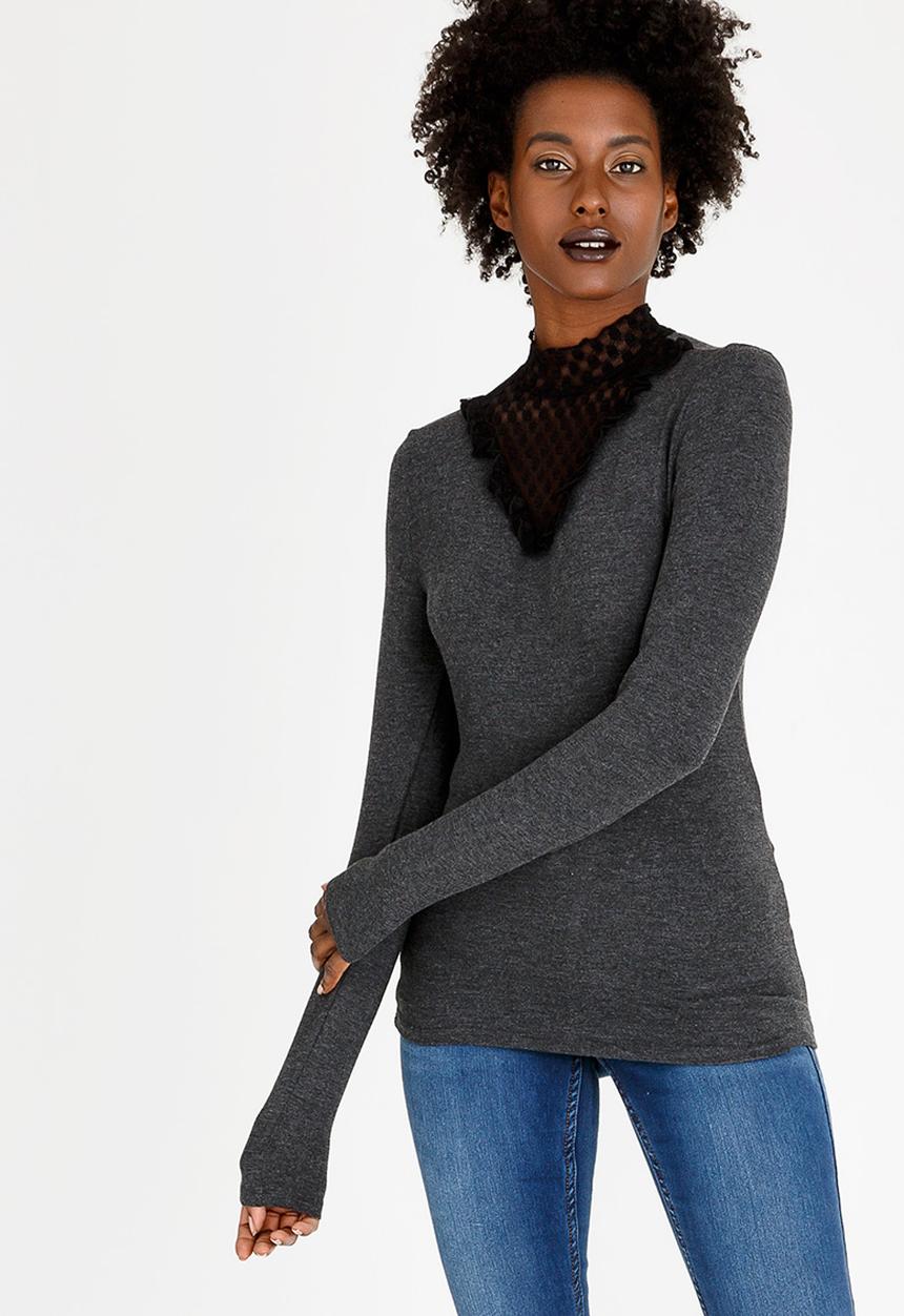 ONLY - Dotti Mix Top Dark Grey