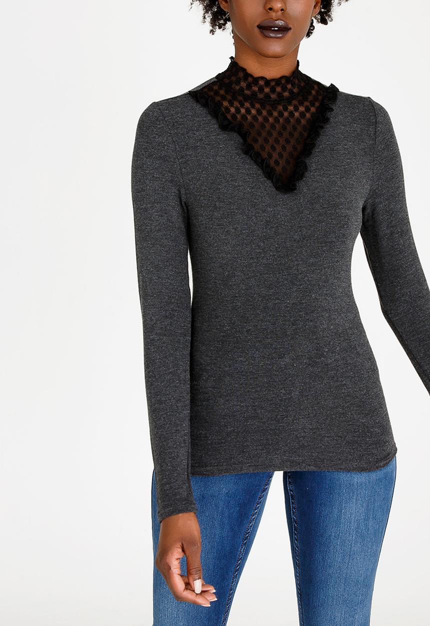 ONLY - Dotti Mix Top Dark Grey