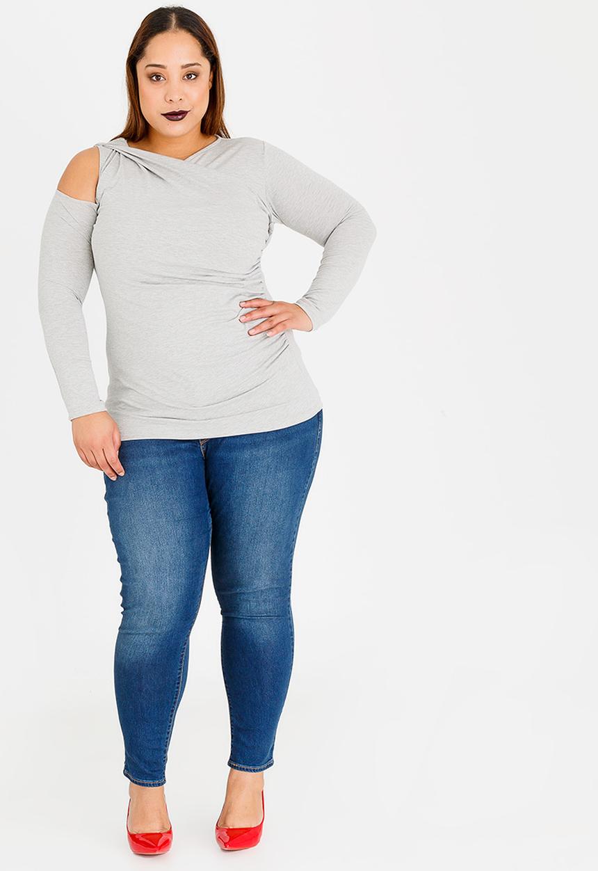 edit Plus - Twist Front T-shirt Grey Melange
