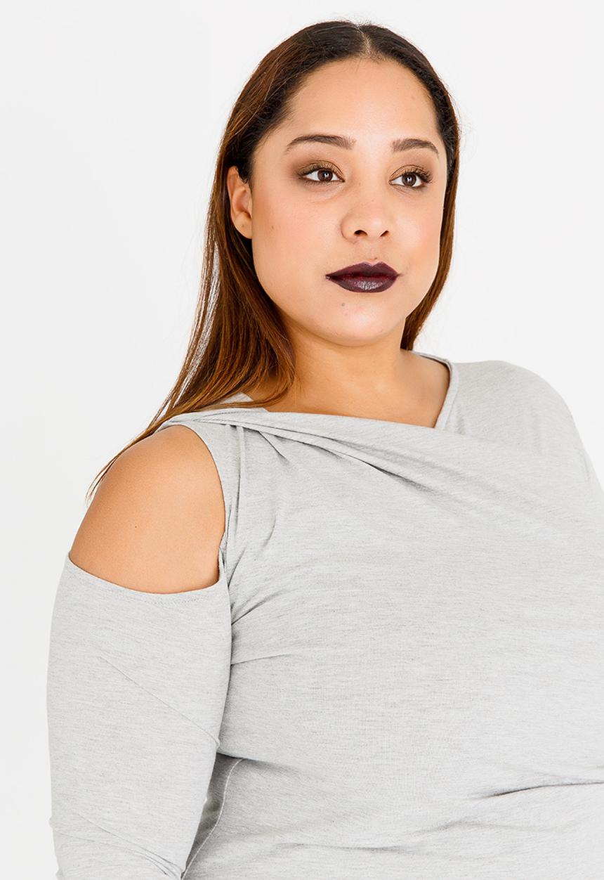 edit Plus - Twist Front T-shirt Grey Melange
