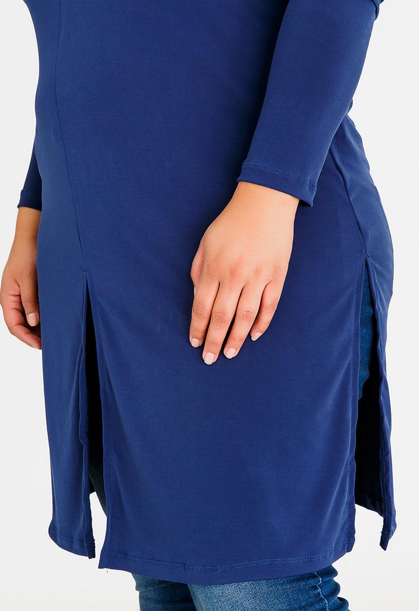 edit Plus - Long Sleeve Overlay Tunic with Slit Detail Navy