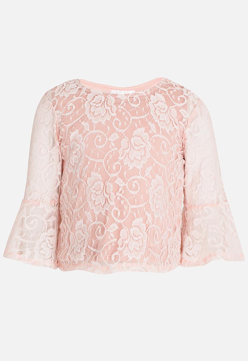 See-Saw - Fluted Sleeve Lace Top Pale Pink